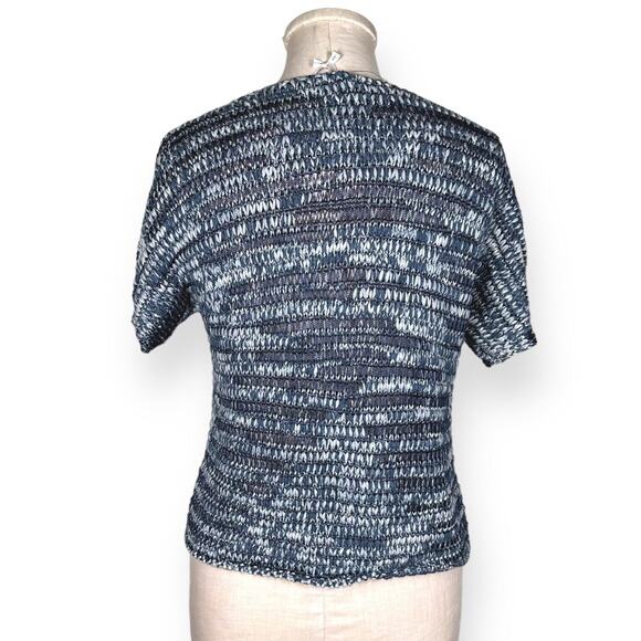 EILEEN FISHER Sweater Top Crochet Style V-Neck Soft Lightweight Cozy Indigo Blue - Picture 7 of 12